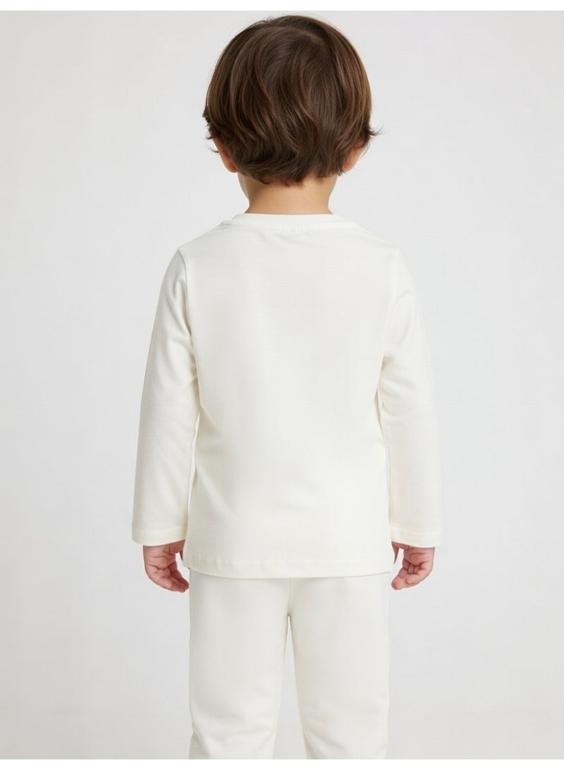 باربي | طقم تيشيرت بأكمام طويلة وبنطال للبنات | كريمي - Image 3